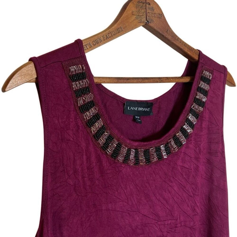 Lane Bryant Beaded Neck Sleeveless Sharkbite Tunic Tank Top Burgundy Size 18/20 - Picture 4 of 7